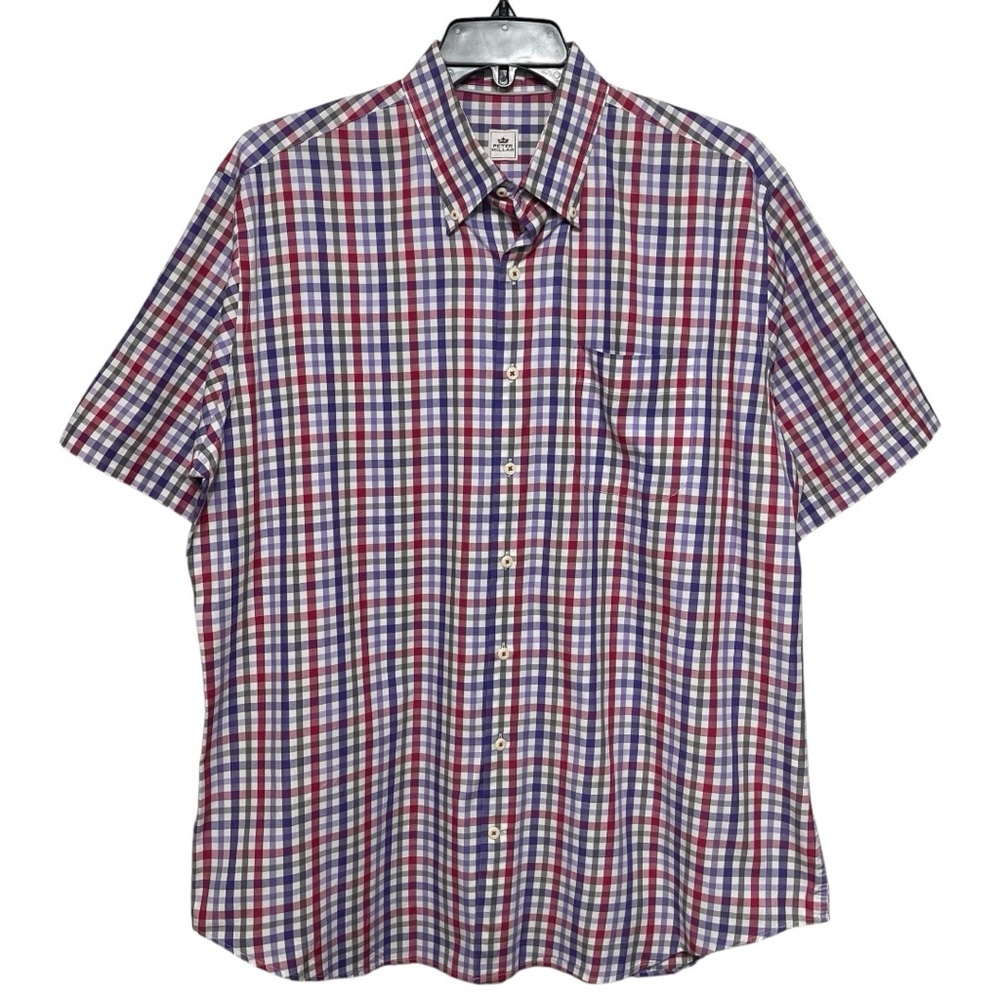 Peter Millar‎ Men’s Short Sleeve Shirt Button Down Cotton Plaid Size XL